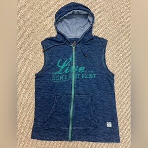 Buffalo David Bitton Blue sleaveless Hoodie with Green Accents Sz L/G